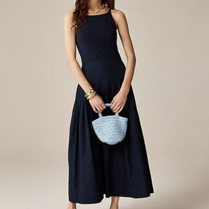 J.Crew Pintuck Mixy Midi Dress Navy Blue Size Medium NWT